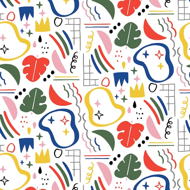 Patrón de formas abstractas planas dibujadas a mano