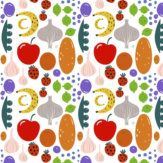 Vector gratuito patrón de formas de frutas dibujadas a mano