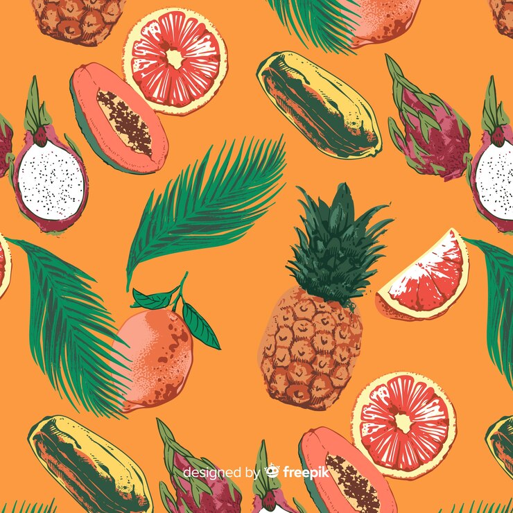 Vector gratuito patrón frutas exóticas dibujadas a mano