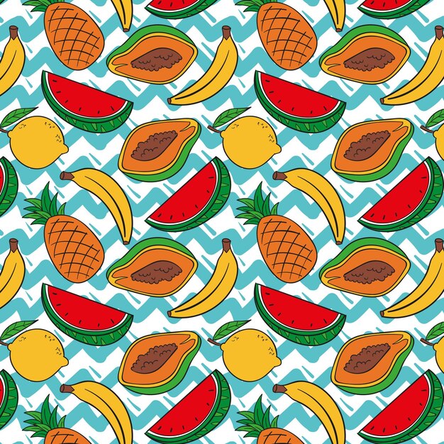 Patrón de frutas con papaya y sandía