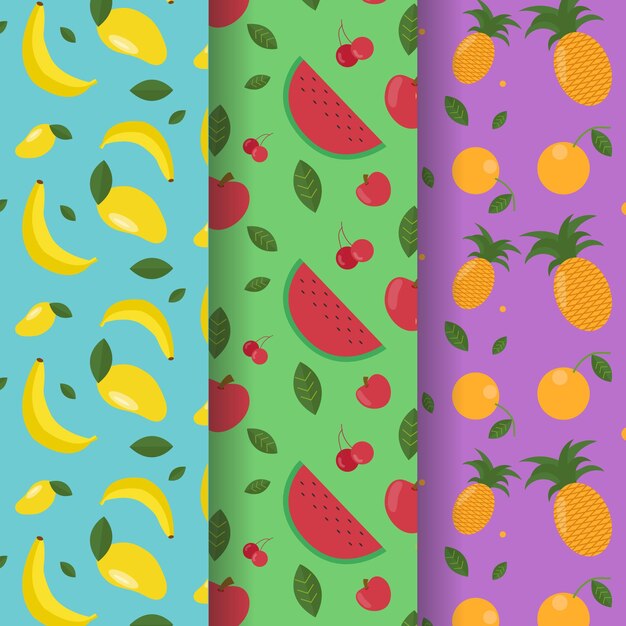 Patrón de frutas con plátanos, sandía y piñas.