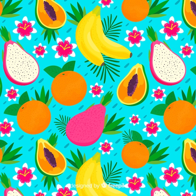 Vector gratuito patrón frutas tropicales dibujadas a mano