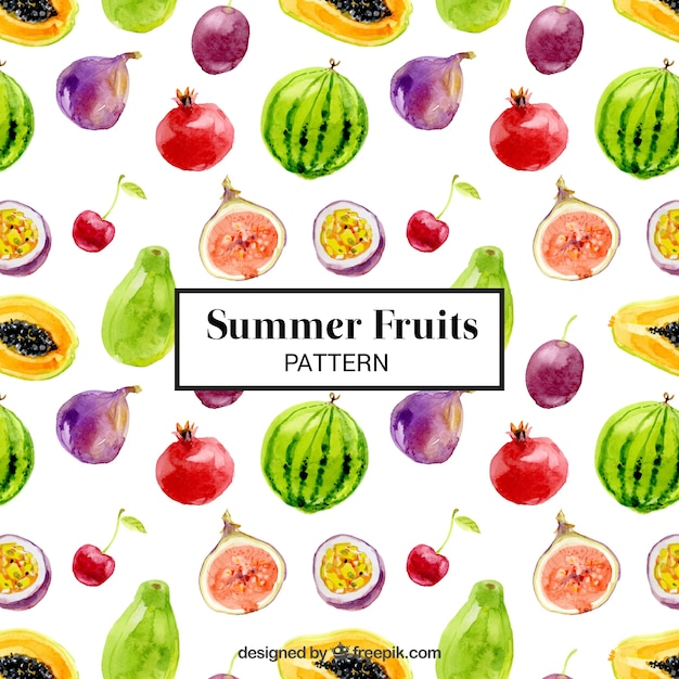 Vector gratuito patrón de frutas de verano de acuarela