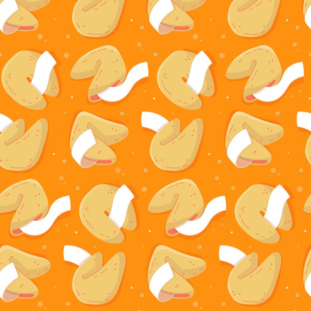 Patrón de galleta de la fortuna de diseño plano dibujado a mano