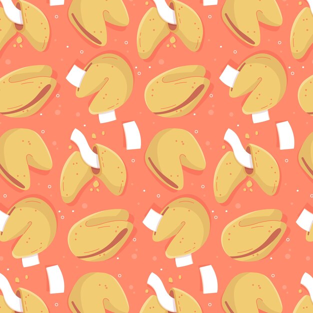 Patrón de galleta de la fortuna de diseño plano dibujado a mano
