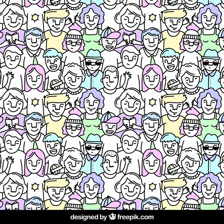 Vector gratuito patrón de gente colorido con estilo de dibujo a mano