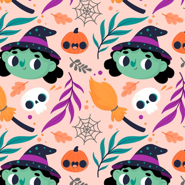 Vector gratuito patrón de halloween con brujas