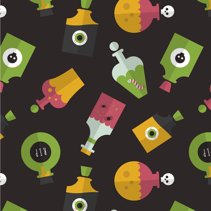 Vector gratuito patrón de halloween con frascos de cristal