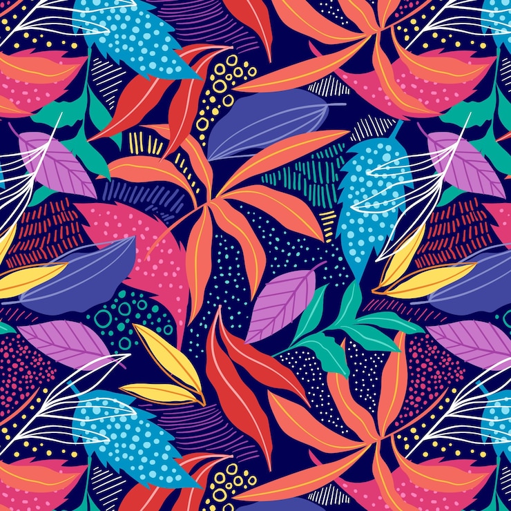 Vector gratuito patrón de hojas abstractas coloridas dibujadas a mano