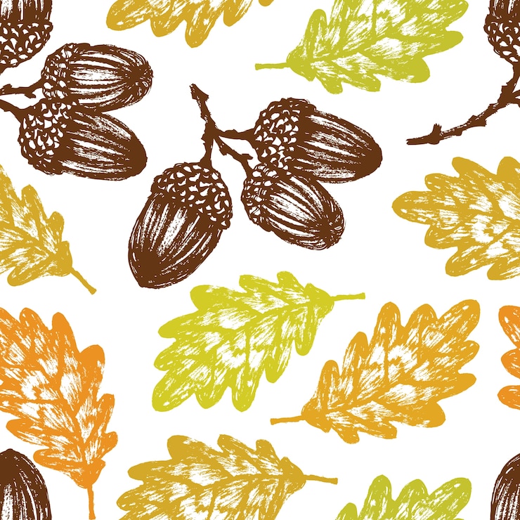 Vector gratuito patrón de hojas de roble y bellotas de otoño