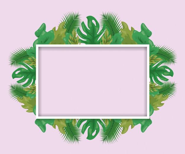 Patrón de hojas tropicales verdes con marco
