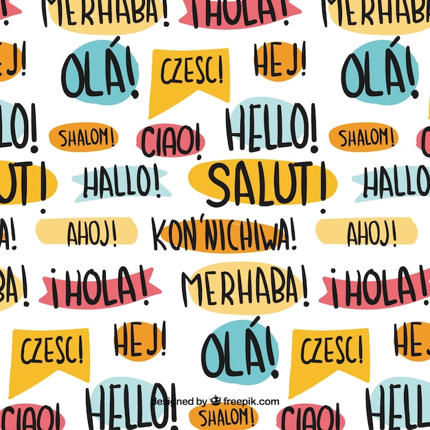 Patrón de hola en distintos idiomas dibujado a mano