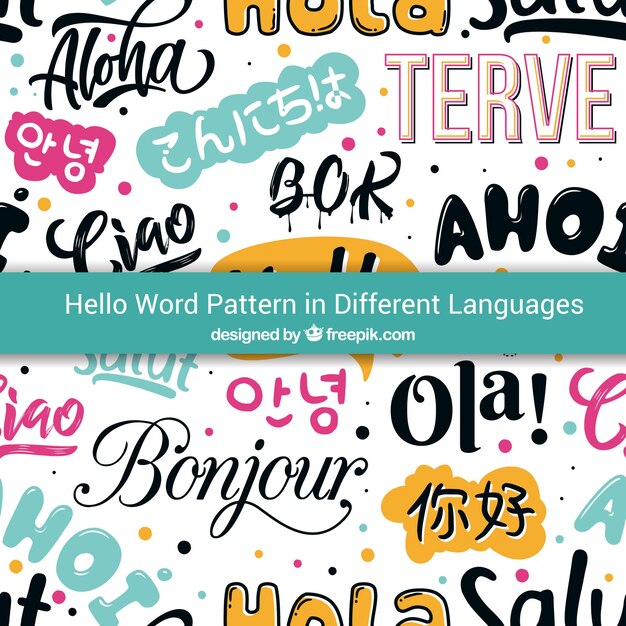 Patrón de hola en distintos idiomas dibujado a mano