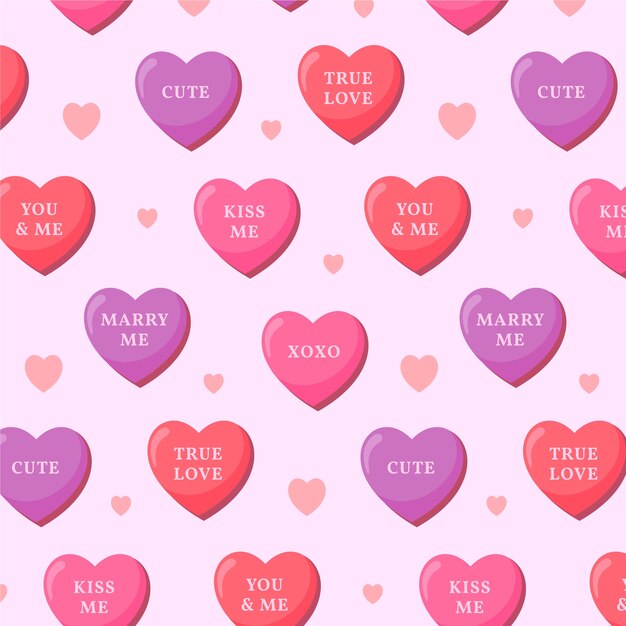 Patrón de ilustración de corazones de conversación de diseño plano