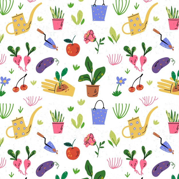 Patrón de jardinería dibujado a mano