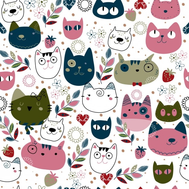 Vector gratuito patrón con lindas cabezas de gatos