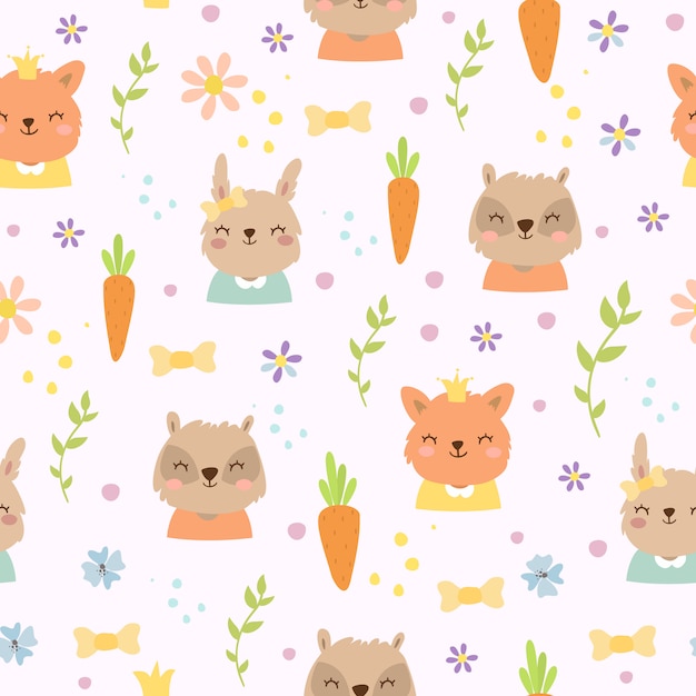 Vector gratuito patrón lindo con zanahorias y animales