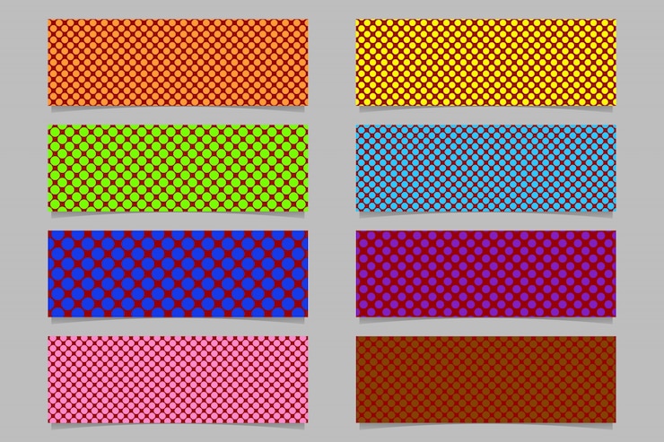 Vector gratuito patrón de lunares transparente patrón de fondo de banner horizontal conjunto - gráficos vectoriales con círculos de color