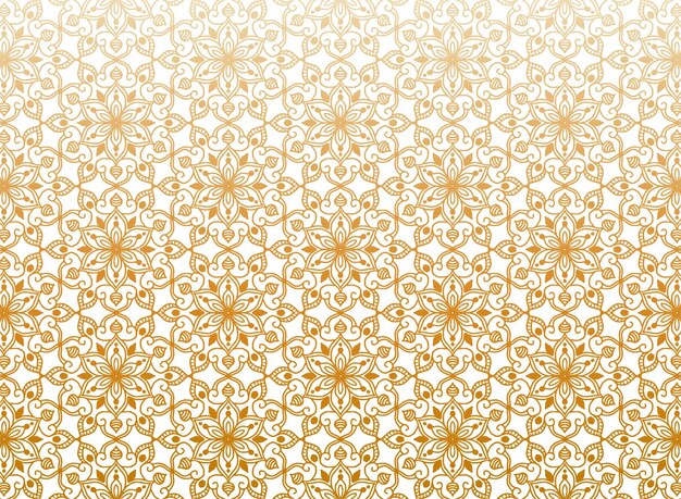 Patrón de mandala floral dorado étnico sobre fondo blanco
