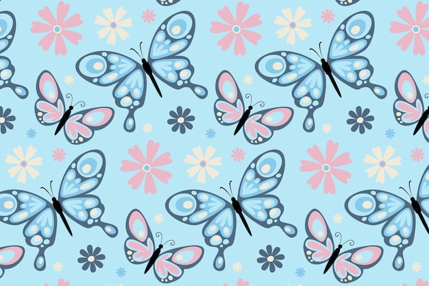 Vector gratuito patrón de mariposa dibujado a mano
