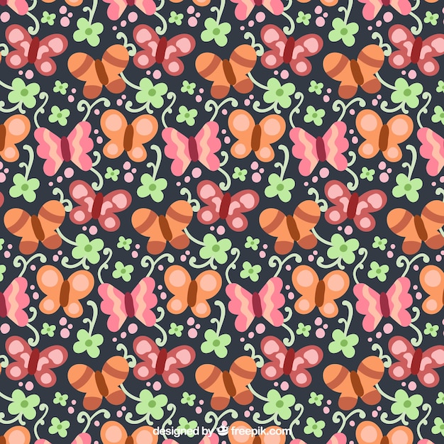 Vector gratuito patrón de mariposas y flores decorativas en estilo vintage