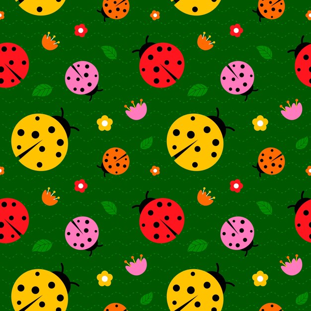 Patrón de mariquita creativa de diseño plano