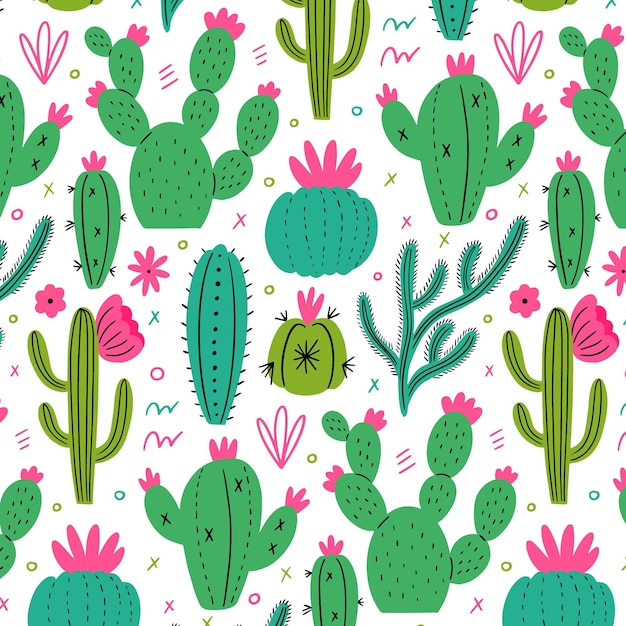 Patrón minimalista con plantas de cactus.