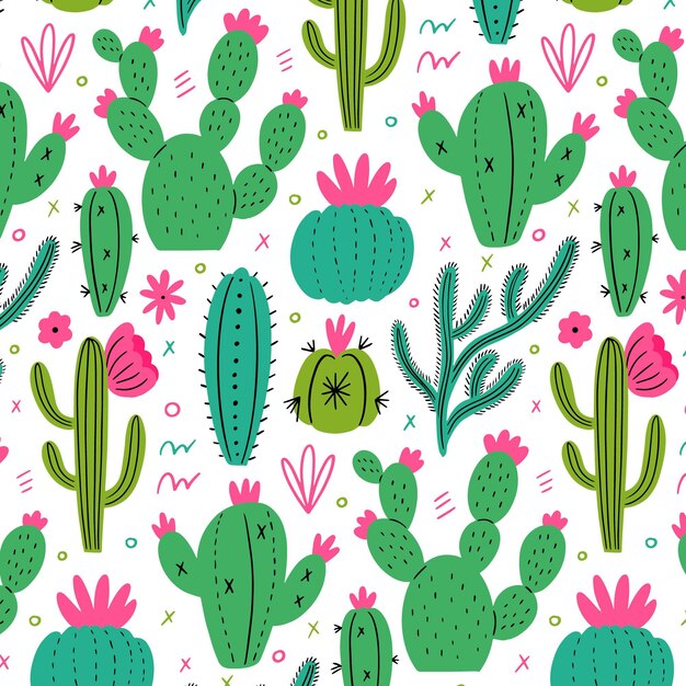 Patrón minimalista con plantas de cactus.
