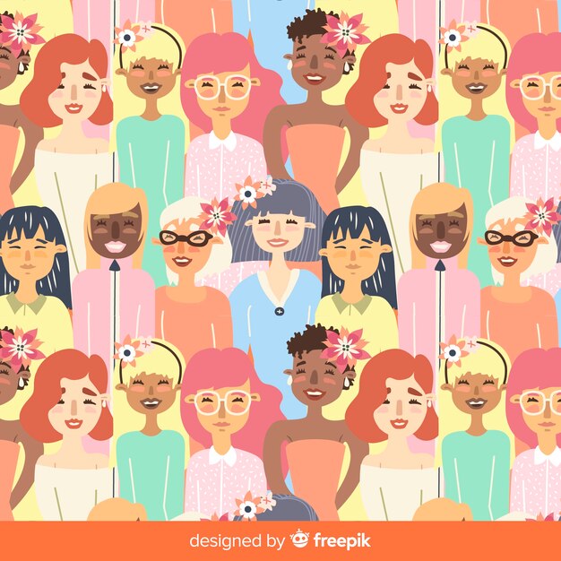 Patrón moderno de mujeres de dieferentes nacionalidades