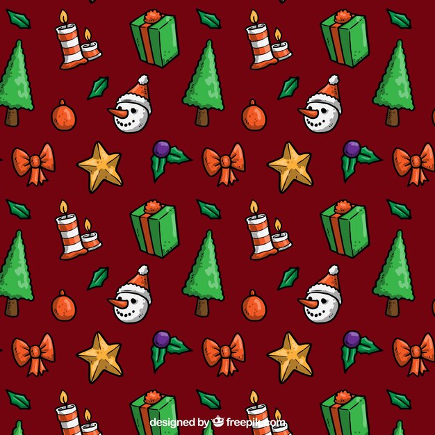 Patrón de navidad granate en estilo pintado a mano