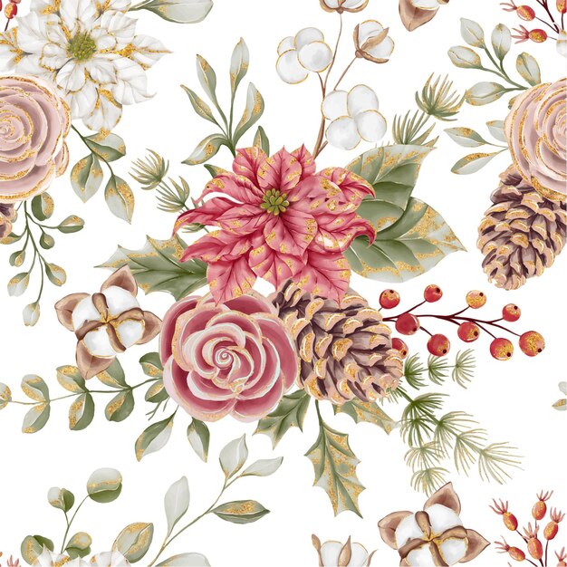 El patrón de Navidad de la rosa y la poinsettia
