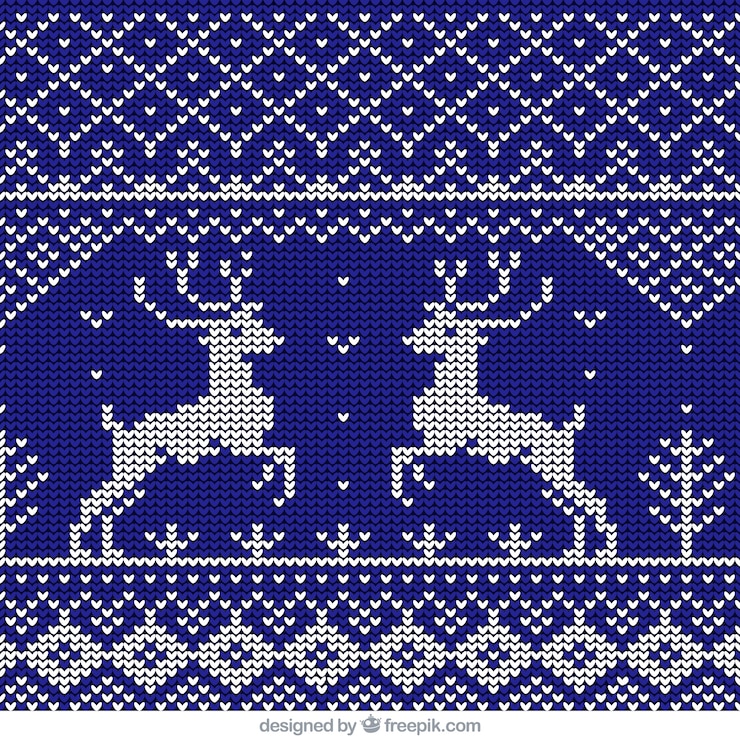 Vector gratuito patrón navideño azul de renos de lana