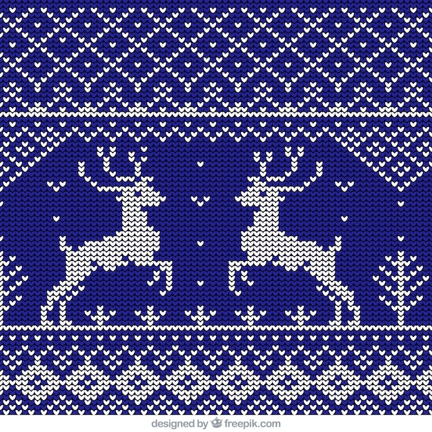 Patrón navideño azul de renos de lana 