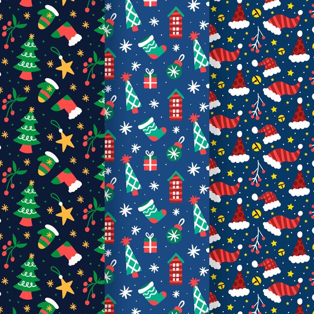 Patron navideño plano dibujado a mano