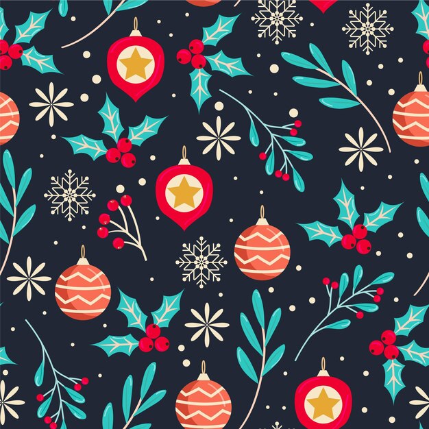 Patron navideño plano dibujado a mano