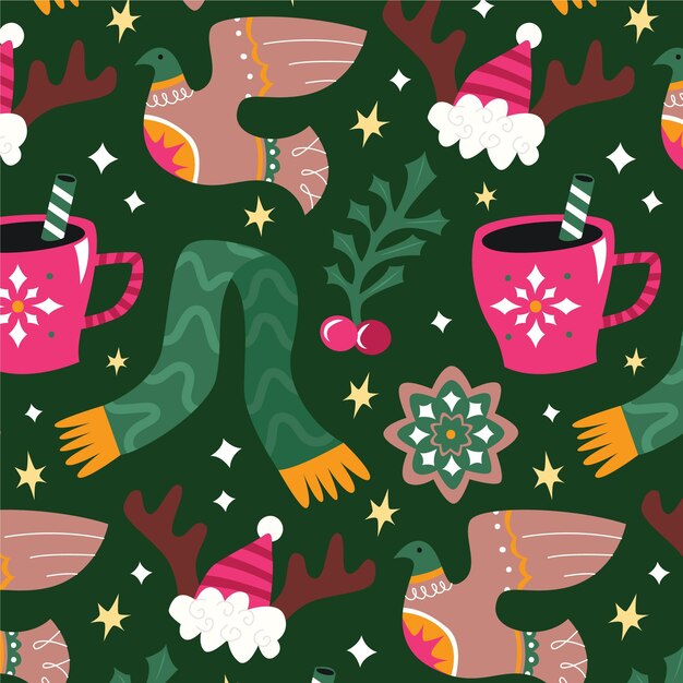 Patron navideño plano dibujado a mano