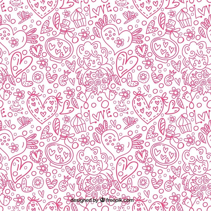 Vector gratuito patrón ornamental de bocetos de corazón.