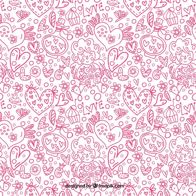 Patrón ornamental de bocetos de corazones 