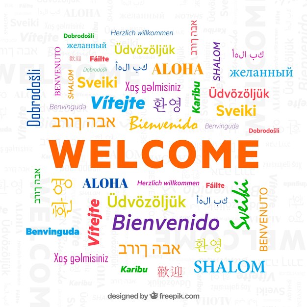 Patrón con palabara bienvenido en distintos idiomas