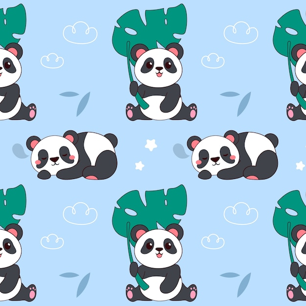 Vector gratuito patrón de panda dibujado a mano