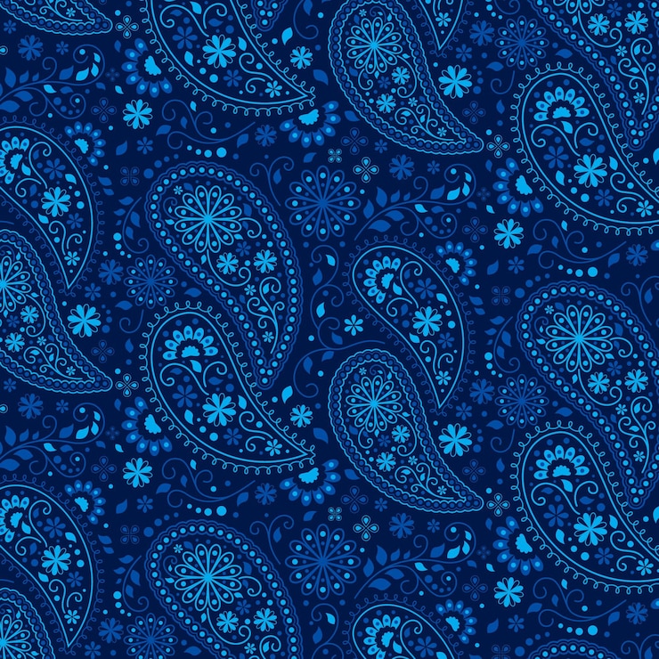 Vector gratuito patrón de pañuelo paisley en tonos azules