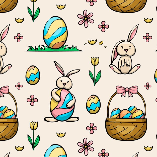 Patrón de pascua colorido dibujado a mano