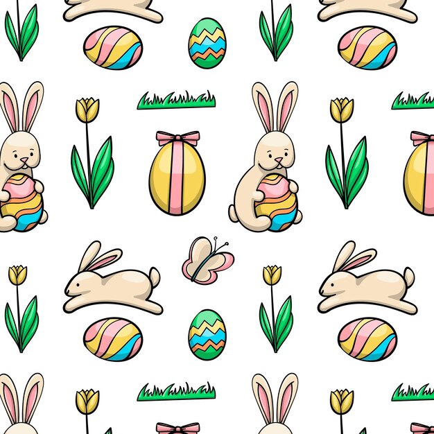 Patrón de pascua colorido dibujado a mano