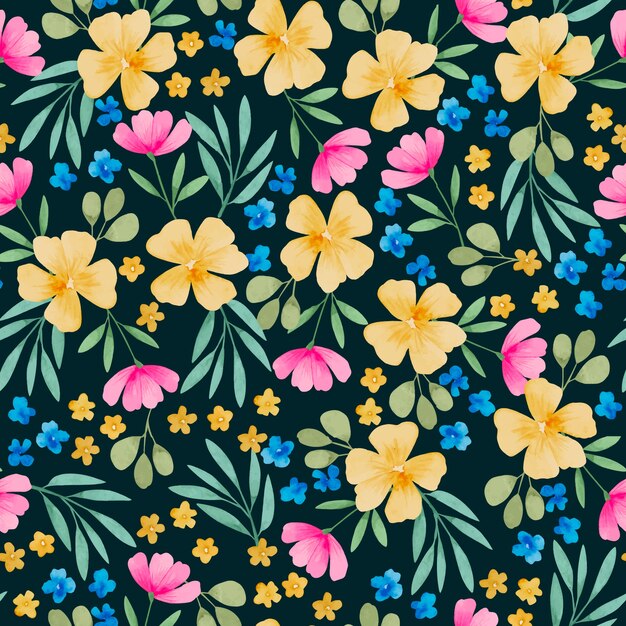 Patrón de pequeñas flores en acuarela