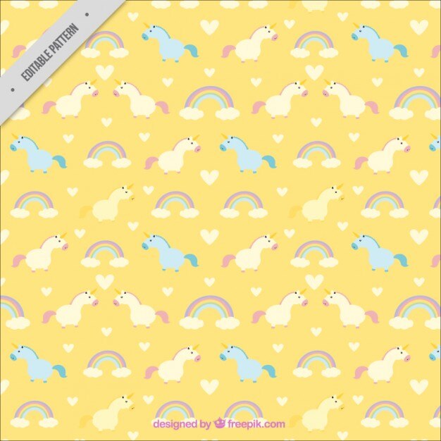 Patrón de pequeños unicornio con arcoiris