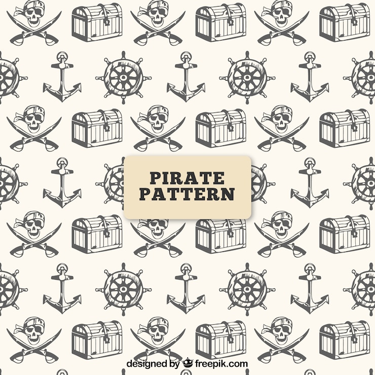 Vector gratuito patrón de pirata con objetos dibujados a mano 