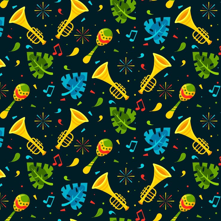Vector gratuito patrón plano de carnaval brasileño con trompetas
