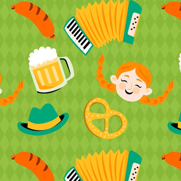 Vector gratuito patrón plano dibujado a mano oktoberfest