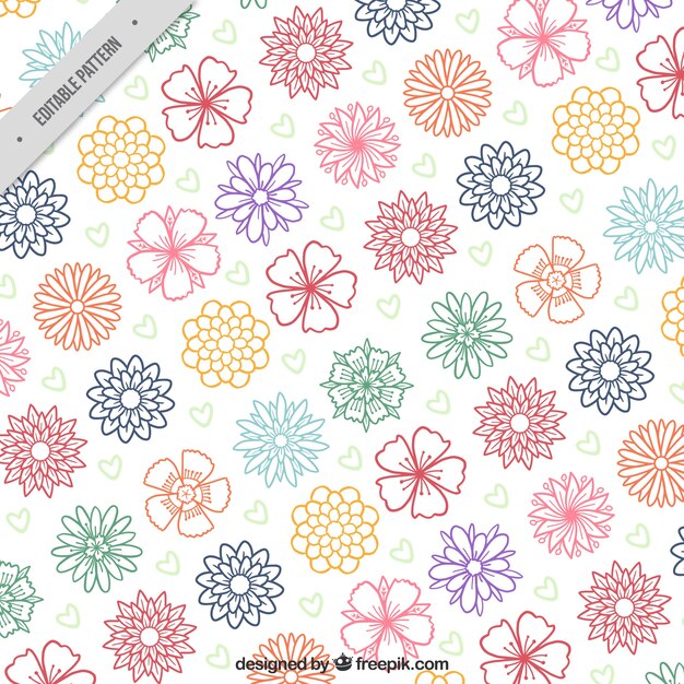 Patrón plano con flores en diferentes colores