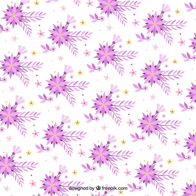 Patrón plano con flores en tonos morados